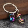 Rainbow plated fitness keychain with mini dumbbell and kettlebell charms for gym lovers - Colorful