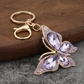 Sparkling crystal butterfly keychain with purple gemstones and gold-tone alloy ring - Purple