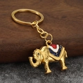 Gouden olifant sleutelhanger met rood wit blauw emaille op een houten ondergrond - Goud Blauw