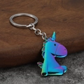 Portachiavi unicorno in metallo con sfumatura arcobaleno e anello in acciaio inox - Unicorno Placcato Arcobaleno / Iridescente
