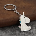 Portachiavi con unicorno colorato in smalto bianco e anello in lega di zinco per regali - Unicorno in Smalto Bianco / Bianco