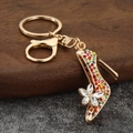 Detail of crystal high heel keychain with colorful rhinestones and gold-plated finish - Colorful