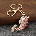 Porte-clés dauphin avec strass roses et fermoir doré, accessoire chic pour sac à main féminin - Rose Rouge