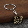 Retro bronze steam locomotive keychain with detailed vintage train engine pendant charm - Antique Bronze (Ancient Cyan)