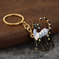 Modischer Emaille-Katzen Schlüsselanhänger mit dreifarbigem Muster und goldener Metallring - Gold Schwarz