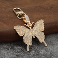 Porte-clés papillon étincelant en alliage doré avec incrustation complète de strass - Base Dorée Strass Blanc
