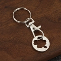 Silver zinc alloy keychain with four-leaf clover pendant and trolley coin function - White K/Silver