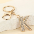 Golden letter K keychain with rhinestones, luxury pendant with lobster clasp and split ring - Letter K