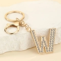 Gold letter W keychain featuring sparkling crystal rhinestones with lobster clasp - Letter W
