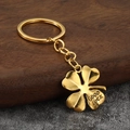 Goldener Kleeblatt-Schlüsselanhänger mit 'GOOD LUCK' Gravur und runder Ringkette - Gold