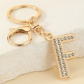 Golden letter F keychain with sparkling rhinestones and a spring snap hook closure - Letter F