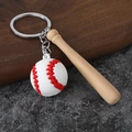 Creatieve PVC mini-honkbal en houten knuppel sleutelhanger set met metalen ring - Honkbal Stijl