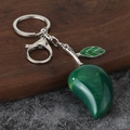 Portachiavi a forma di mango in resina verde con foglia in metallo argento e moschettone - Mango Verde + Ferramenta Argento (Bianco K Verde)