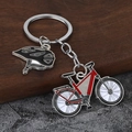 Fashionable mountain bike and helmet keychain with colorful enamel metal pendants - Red