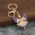 Llavero de hada ángel dorado de moda con brillantes diamantes de imitación azules - Diamantes de Imitación Azules