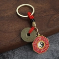 Portachiavi Bagua yin yang con ciondolo Pi Yao, nodo rosso e moneta antica cinese - Tavoletta Bagua Tai Chi Con Corda Rossa
