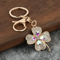 Portachiavi a quadrifoglio di lusso con strass e gemme colorate aurora dorate - Zircone Bianco