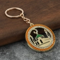 Portachiavi moschea dorata con cupola verde e cristalli su base in pietra e legno - Giallo