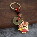 Porte-clés traditionnel chinois avec poisson koi, pièce et nœud porte-bonheur rouge - Poisson Koi Bonne Chance Avec Corde Rouge