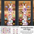 Dettaglio degli adesivi pasquali con conigli sovrapposti, uova colorate e dimensioni layout - 30cmx90cmx2 Fogli / Coniglietto Impilabile di Pasqua Statico (FHJ2651AB)