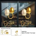 Detail van Pasen raamstickers met gouden eieren en afmetingen van de 40x80cm lay-out - Gouden Paaseieren en Belettering Set (FHJ2643) / 40cm*80cm*1 Vel (Katoenen Wattenstaafje Rol)