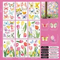 Detalle de 9 hojas de pegatinas electrostáticas de mariposas y tulipanes para ventanas - Mariposa Primavera Tulipán (CJ2602) / 20cmx30cm (Set de 9)