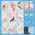 Détail d'un lot de 9 stickers de fenêtre printaniers avec dimensions et 111 pièces de papillons - Lot de 9 Feuilles 111 Pièces Oiseaux Papillon Fleurs (CJ2612)