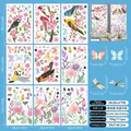 Detail view of 9-sheet set of spring butterfly window clings with dimensions and 111 pieces - 9 Sheets 111 Pcs Bird Butterfly Flower Set (CJ2612)