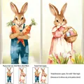Detailed view of watercolor Easter bunny window decals with size dimensions and layout - Watercolor Bunny Set (FHJ2653AB) / 39x80cm+36x80cm (2 Pcs)