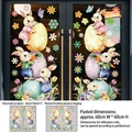 Detailed view of Easter window decals featuring cartoon bunnies and colorful eggs on 2 sheets - Easter Bunny Eggs Style (FHJ2654AB) / 30cm*60cm*2 Sheets