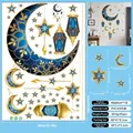 Detail specifications of blue and gold Ramadan wall stickers with star and moon moon patterns - Blue Mandala Moon and Lantern Style (K01)