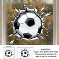 Detailed 30x30cm sticker showing 3D cracked glass football effect on a window - 3D Visual Broken Soccer (ZQ2601) / 30cm*30cm*1 Sheet (opp bag)