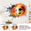 Detailed view of 3D football fire wall sticker showing size specs of 40x60cm for PVC decal - 3D Creative Soccer Flame Wall Breaking (ZQ2603)