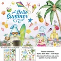 Detail view of Summer Gnomes wall decals showing 85x70cm layout and tropical patterns - Summer Static Cling XJ2602AB / 33cm*70cm*2 Sheets (Roll with Cotton Stick)