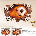 Sticker mural 3D football avec ballon enflammé et effet mur de briques, détail 40x60cm - Style de Mur Cassé de Football 3D (ZQ2607)