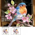 Detail of colorful bird and pink cherry blossom wall decal with size dimensions - Robin with Flowers (CH33608) / 30cm*30cm*1 Sheet (Self-Adhesive)