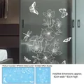 Detail view of white line floral and butterfly static window stickers with size dimensions - Spring Line Art Flower Butterfly (CJ2620) / 60cmx30cmx1 Sheet