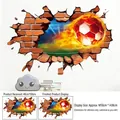 Detailansicht 3D Fußball Wandtattoo mit Flammeneffekt und Maßen 40x60cm für Wanddekoration - Weltcup Fußball Aufkleber (ZQ2605) / 40cm*60cm*1 Stück