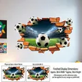 3D soccer wall decal showing broken wall effect and stadium grass field dimensions - Soccer Pitch Background Breakout Style (ZQ2606)