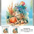Detailed macro view of watercolor octopus and starfish window sticker for home decor - Colorful Octopus Shell (CH33100) / 30cm*30cm*1 Sheet (opp bag)