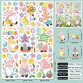 Detailed size chart for Easter window clings showing 9 sheets with 106 stickers - Gnome Bunny Easter Eggs Style (F08)