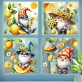 Summer gnome window clings featuring lemon theme and holiday decorative stickers - Summer Lemon Gnomes Style (XJ2606) / 30cm*20cm*4 Sheets