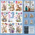 Detailed set of 9 sheets featuring Easter bunny and egg static window clings with dimensions - Easter Static Cling F11
