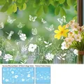 Vista detallada de vinilo estático de flores y mariposas blancas con tamaño de 30x60cm - 1 Pieza (60cm*30cm)