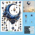 Blue rose moon and stars wall stickers set for living room and bedroom decor - Blue Rose and Star Moon Style (K04)