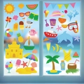 Colorful summer beach static window clings featuring cartoon dolphins and sea elements - 30cm*20cm*4 Sheets / Summer Beach Style (XJ2604)