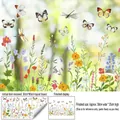 Floral and butterfly glass stickers set showing 30x60cm layout and finished 58x35cm size - Colorful Flower Butterfly - Static Cling (CJ2633)