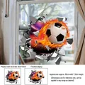 Adesivo da parete calcio 3D con fiamme ed effetto finestra rotta realistica da 30x30cm - Calcio di Fuoco 3D (ZQ2608) / 30cm*30cm*1 Foglio (sacchetto opp)