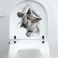 3D kat toiletsticker afmetingen 24cm x 16cm toont een schattige grijze kat die uitkijkt - 3D Grijze Britse Korthaar Stijl (MT23006)