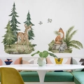 Detailed watercolor forest wall stickers with deer and fox for kids nursery decor - Hand-painted Jungle (CH39122AB)
